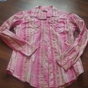 Ariat pink, tan and silver button down.